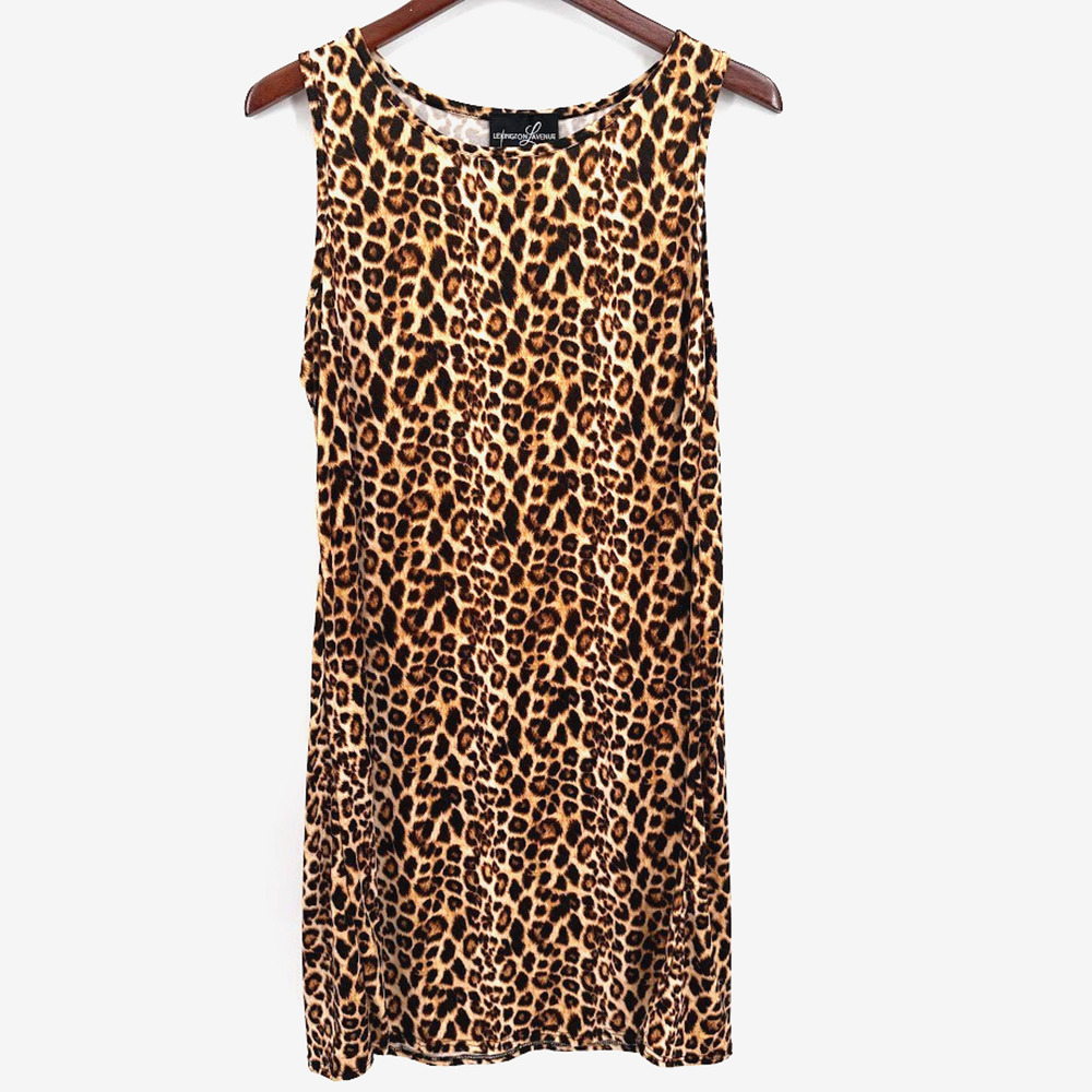 Lexington Avenue Leopard Print Dress Women L NWT Sleeveless Stretch Made USA